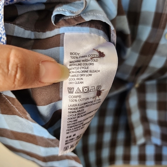 Tommy Bahama Brown Blue Buffalo Plaid Floral Button Down Casual Top Mens 2x - Picture 11 of 11